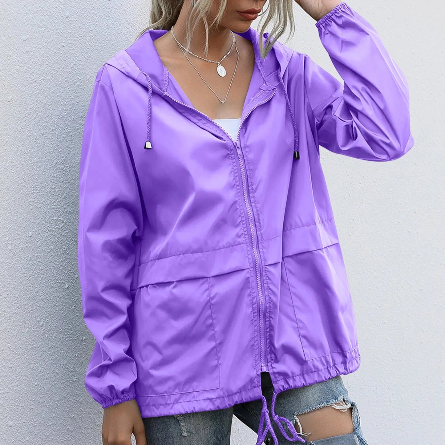 Solid Hooded Windproof Quick Dry Coat Ultra-Light Short GlowCart