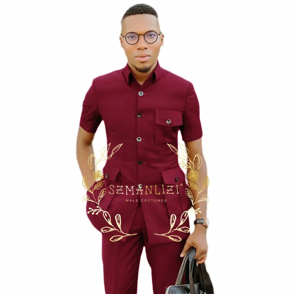 Latest Design Houndstooth Jacket Men‘s Suit Set Brown Pant GlowCart