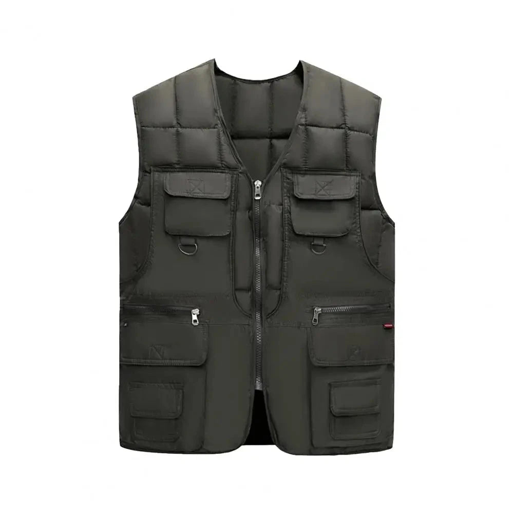 Men Down Vest 10 Pockets Cargo Vest Sleeveless Zipper GlowCart