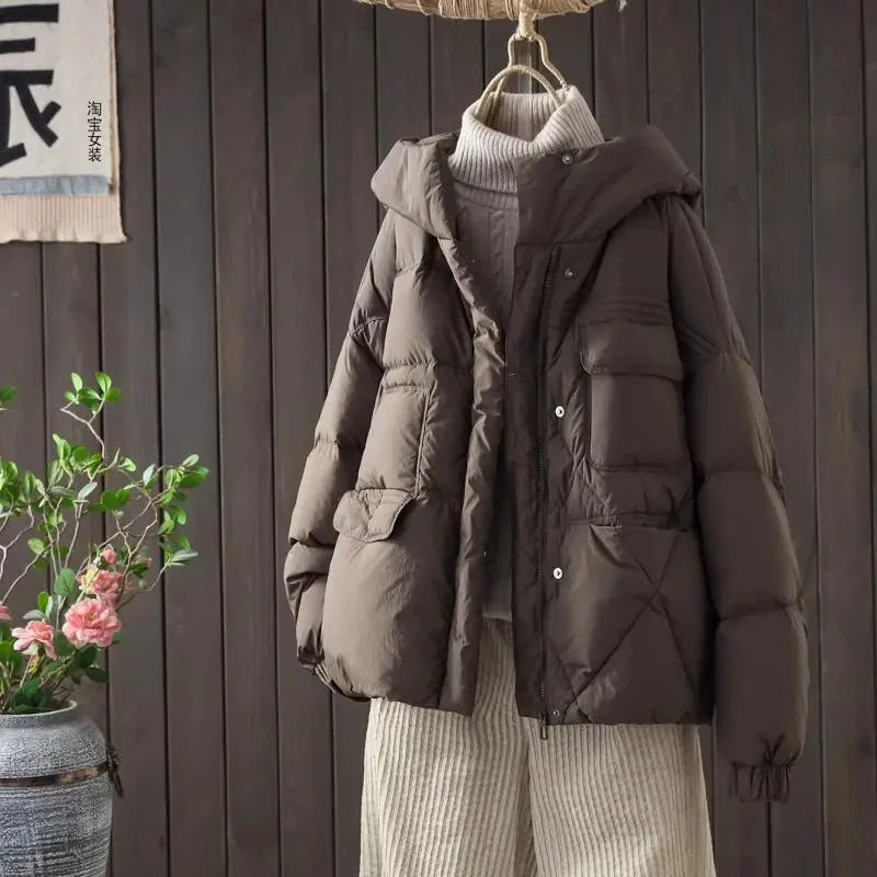 High Class Puffy And Thickened Hooded White Duck Down Down GlowCart