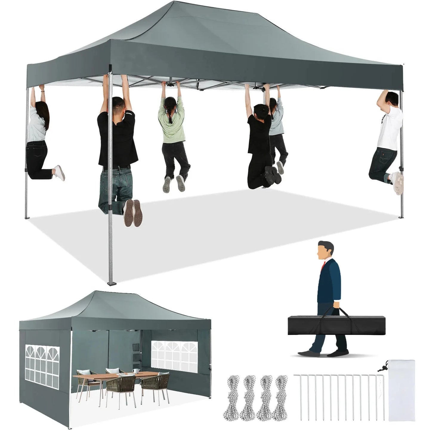10x15 Heavy Duty Pop up Canopy Tent with 4 sidewalls GlowCart