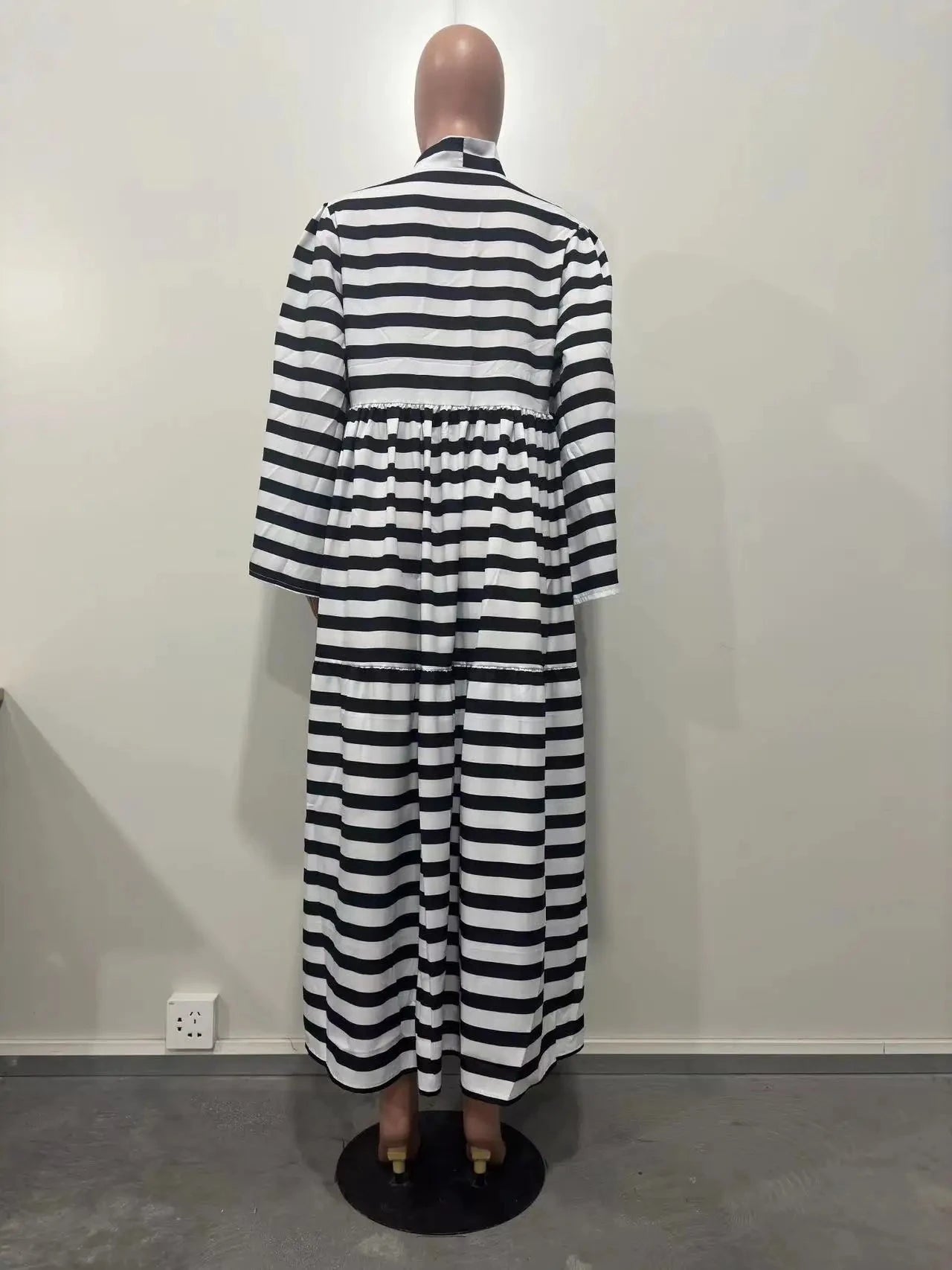 CM.YAYA Vintage Women Striped Bowknot Collar Long Sleeve GlowCart