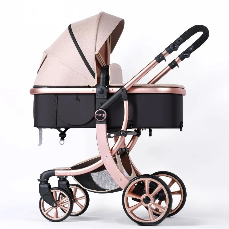 High View 2-in-1 Baby Stroller Two-way Detachable Sleeping Basket Lightweight Travel Stroller Luxury Baby Carriage GlowCart
