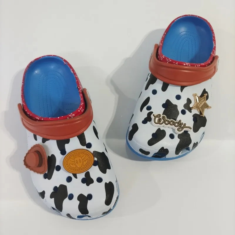 Disney Hole Sandals Slippers Buzz Lightyear Woody Sandals Kawaii Eva Anime Home Beach Shoes Breathable Slippers For Kids Gifts GlowCart