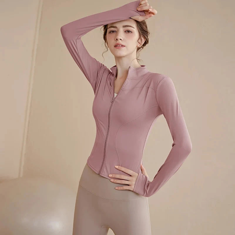 GymHUB Zip Fitness Long Sleeve Sports Jacket Yoga Shirt Quick Dry Gym Top Sunscreen Sportswear Running Coats GlowCart