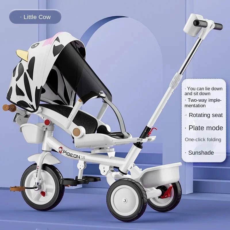 Bidirectional Baby Stroller Walking Baby Tricycle Bicycle 1-3-6 Year Old Child Stroller Baby Swivel Seat Music Lighting GlowCart