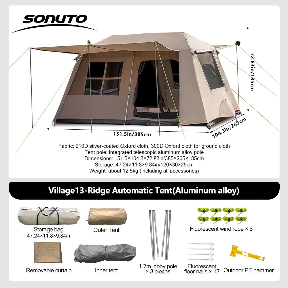 Sonuto Automatic Large Camping Tent 3-8 Person Quick Setup GlowCart