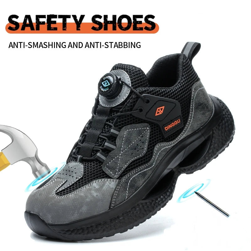 WOUDHONY Rotary Buckle Work Sneakers Protective Shoes Safety Industrial Puncture-Proof Anti-smash Steel Toe Shoes GlowCart
