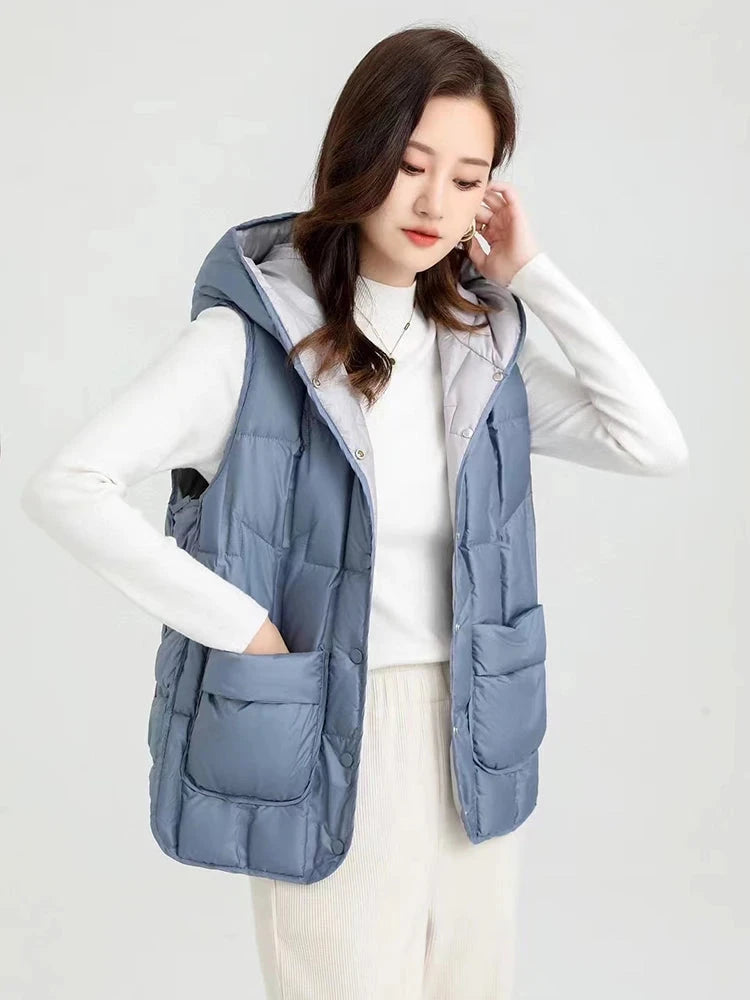Autumn Winter Lightweight Hooded Down Vest Female Single GlowCart