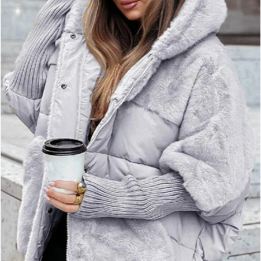 Women's Loose Cotton Coat Faux Fur Patchwork Winter GlowCart