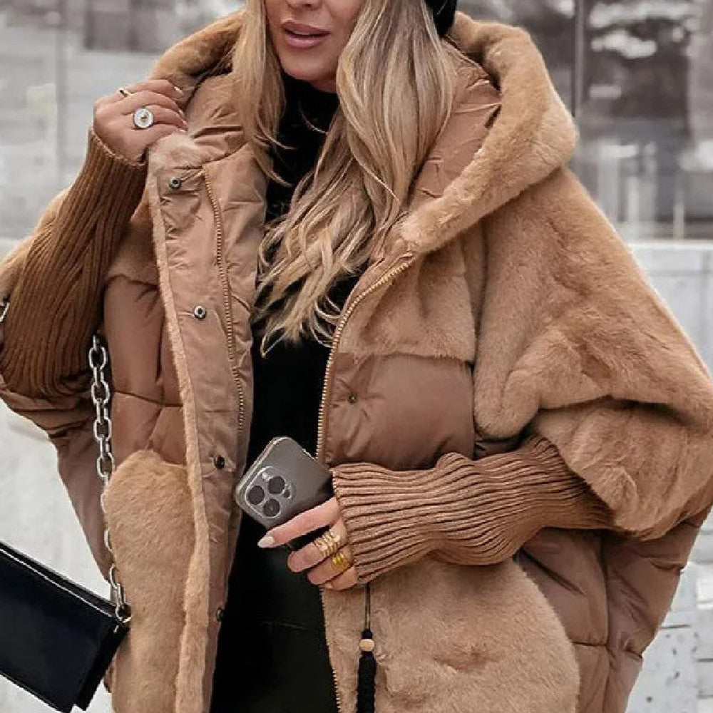 Women's Loose Cotton Coat Faux Fur Patchwork Winter GlowCart