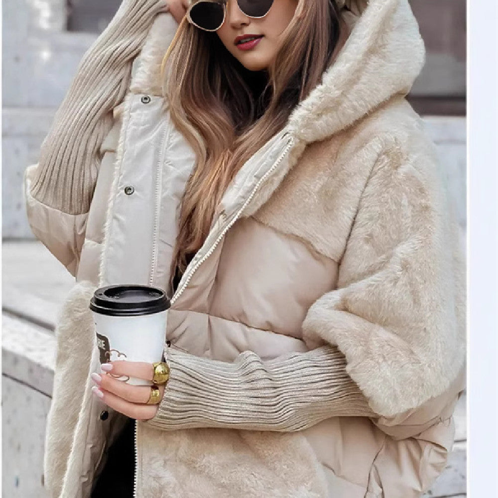 Women's Loose Cotton Coat Faux Fur Patchwork Winter GlowCart