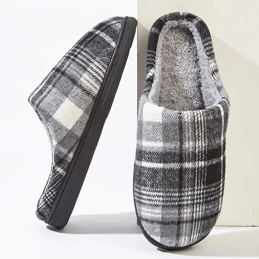 men's house slippers plaid furry comfy memory foam casual GlowCart