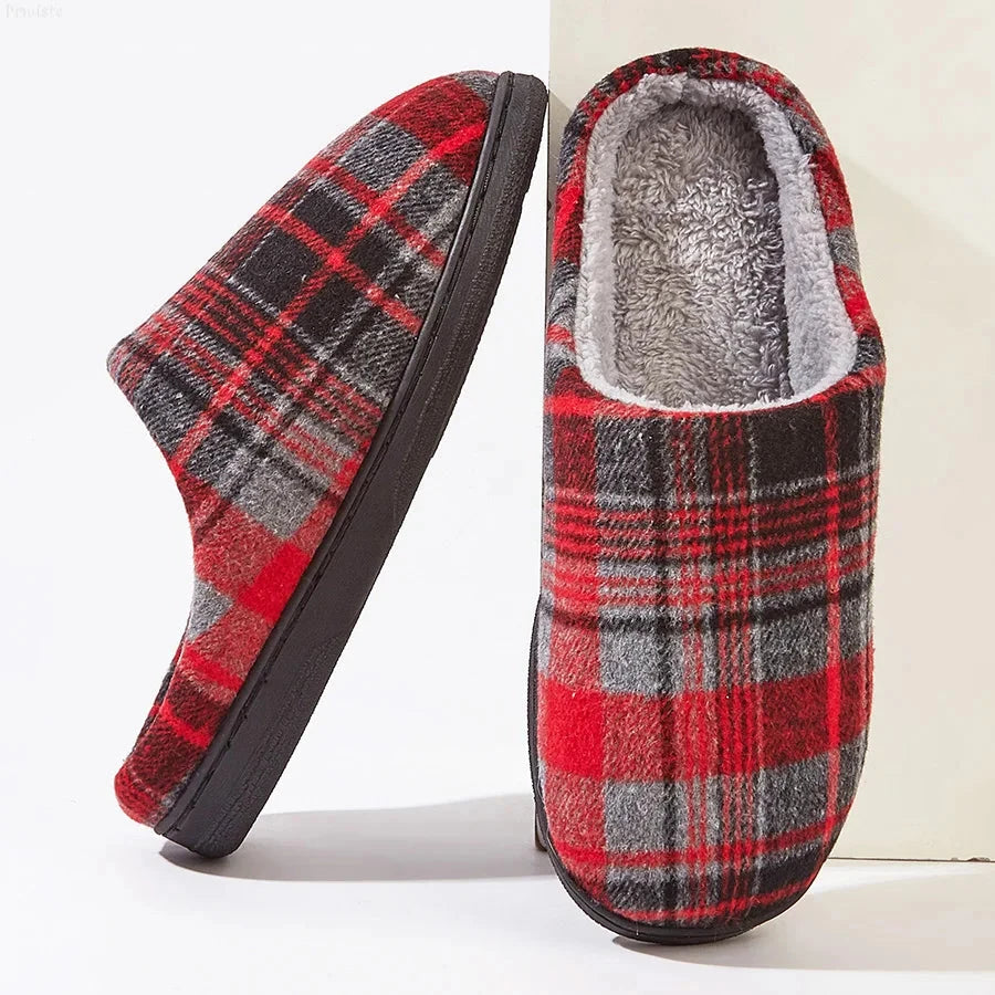 men's house slippers plaid furry comfy memory foam casual GlowCart