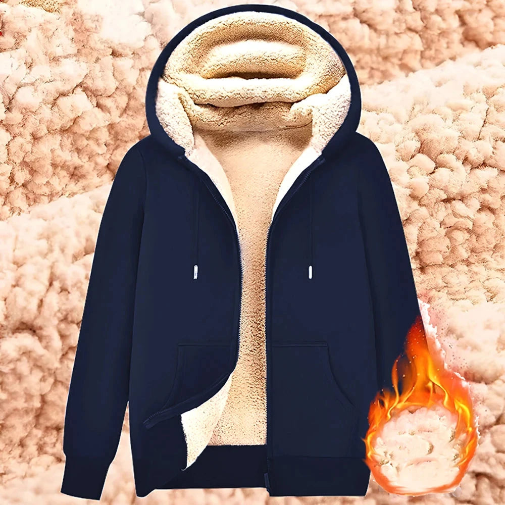 Trendy Sweatshirt Coat Front Pockets Warm Zipper Lamb Wool GlowCart