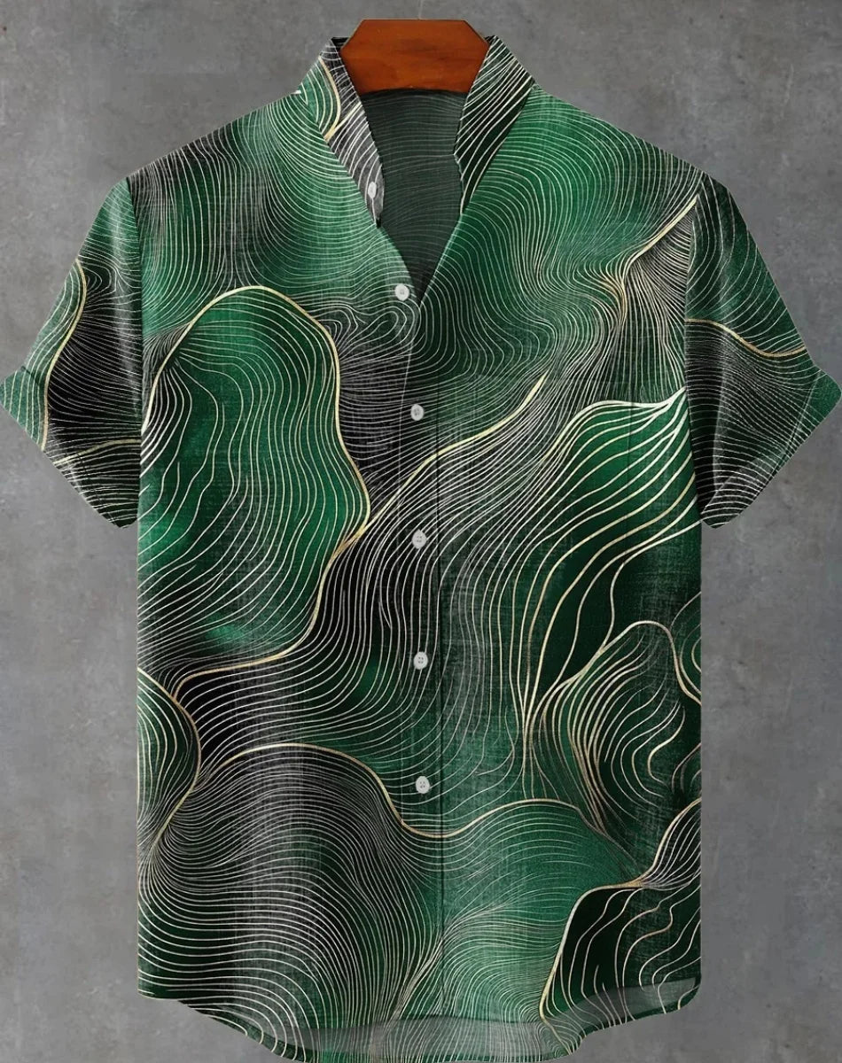 Hawaiian men's linen shirt abstract patchwork pattern art print shirt beach vacation daily travel men's clothing fast delivery GlowCart