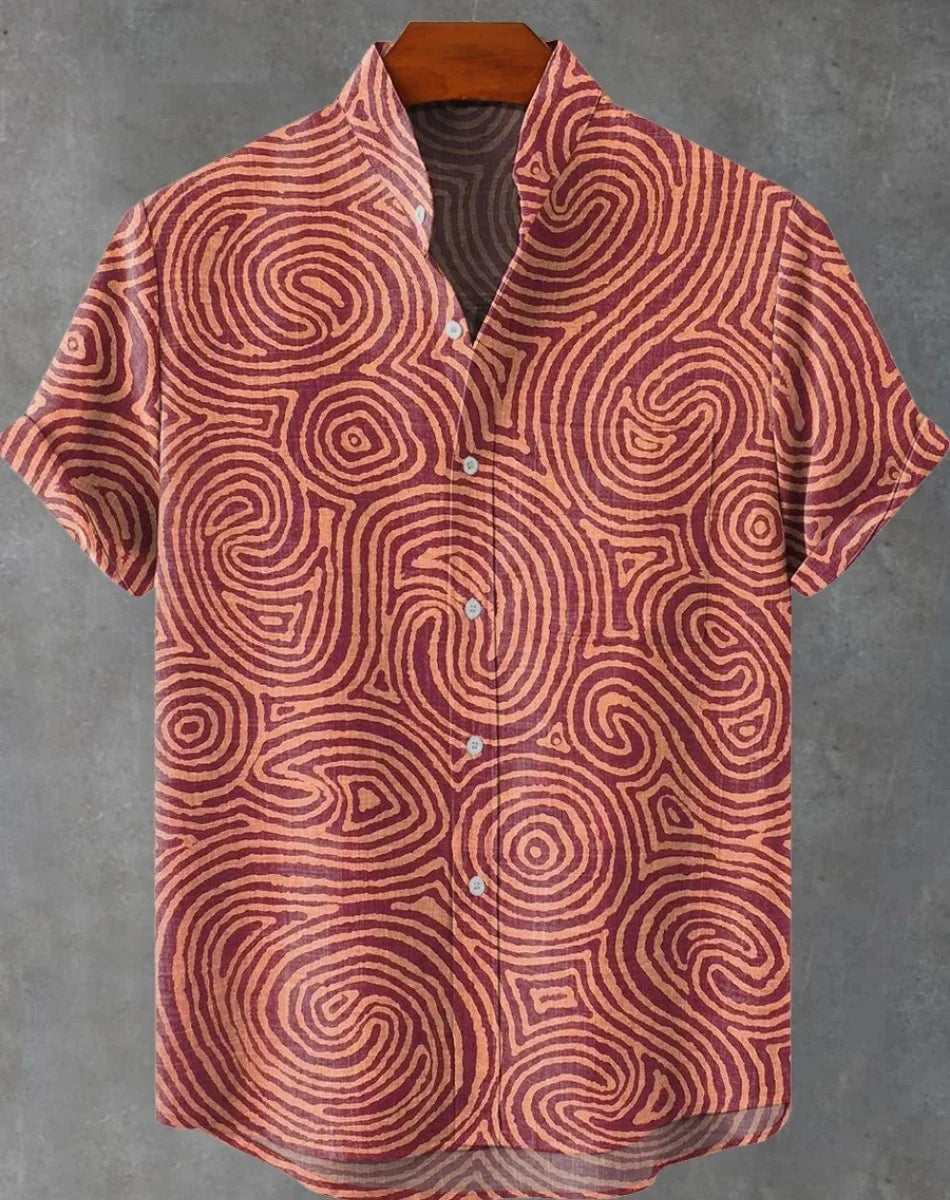 Hawaiian men's linen shirt abstract patchwork pattern art print shirt beach vacation daily travel men's clothing fast delivery GlowCart