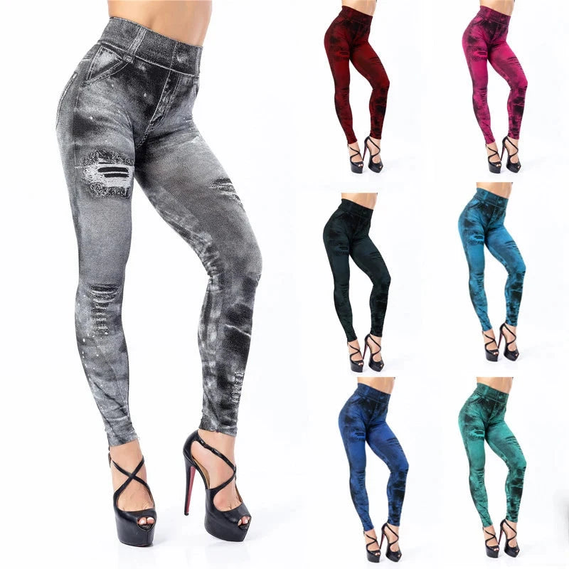 2024 Sexy Astic Imitation Jeans Leggings Women Stretch High GlowCart