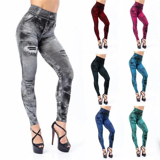 2024 Sexy Astic Imitation Jeans Leggings Women Stretch High GlowCart