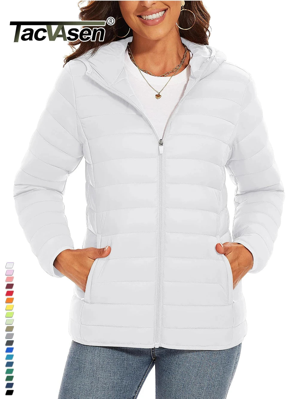 TACVASEN Full Zip Up Hooded Puffer Jacket Womens Winter GlowCart