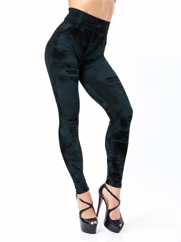 2024 Sexy Astic Imitation Jeans Leggings Women Stretch High GlowCart
