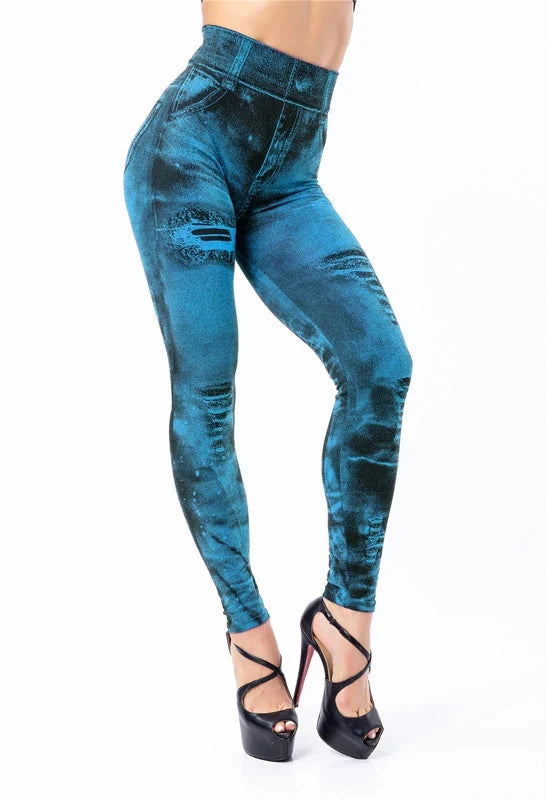 2024 Sexy Astic Imitation Jeans Leggings Women Stretch High GlowCart