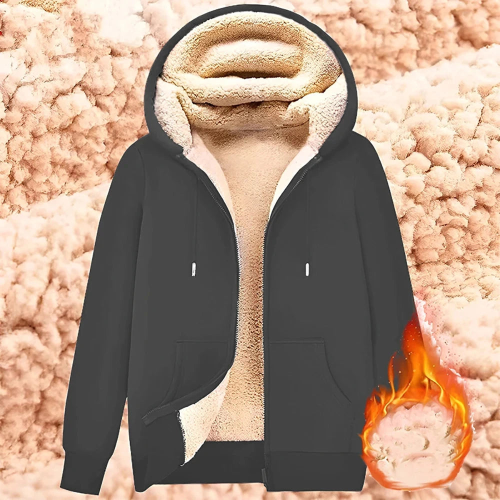 Trendy Sweatshirt Coat Front Pockets Warm Zipper Lamb Wool GlowCart