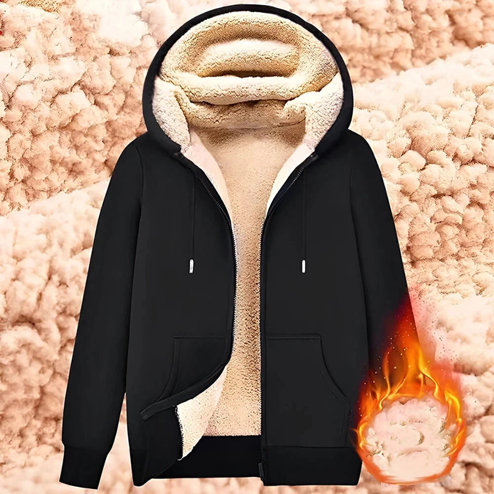 Trendy Sweatshirt Coat Front Pockets Warm Zipper Lamb Wool GlowCart