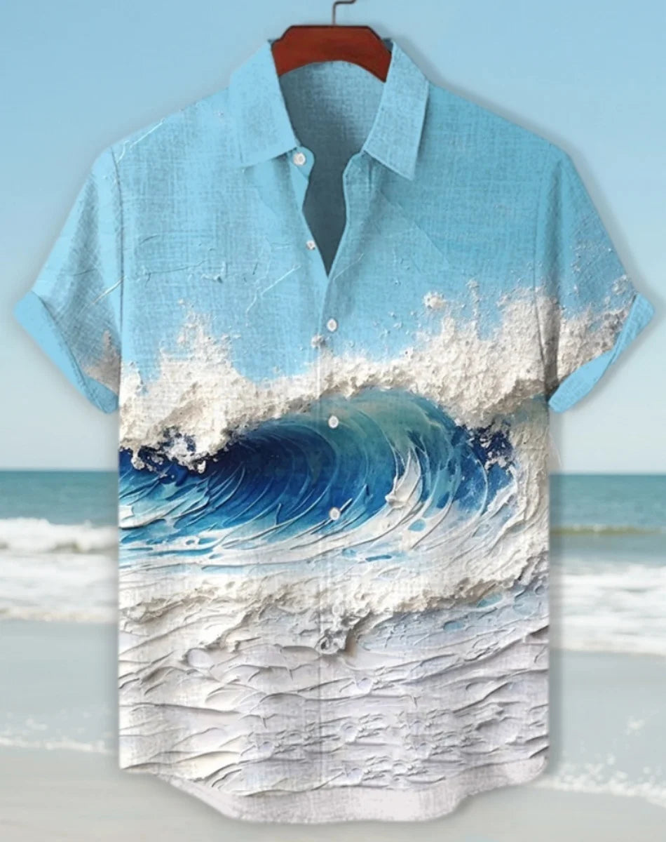 Hawaiian men's linen shirt abstract patchwork pattern art print shirt beach vacation daily travel men's clothing fast delivery GlowCart