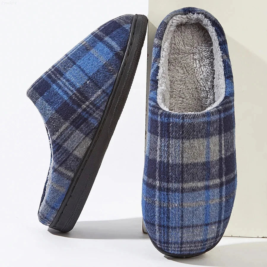 men's house slippers plaid furry comfy memory foam casual GlowCart