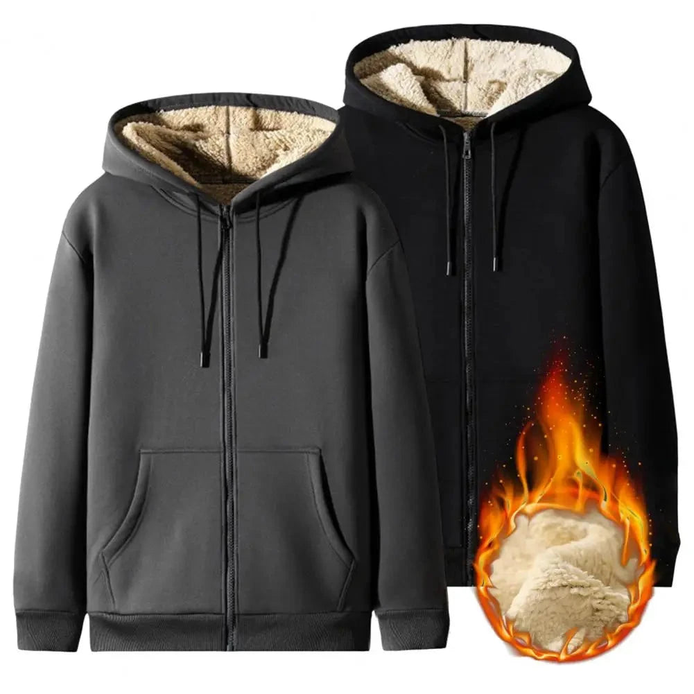 Trendy Sweatshirt Coat Front Pockets Warm Zipper Lamb Wool GlowCart