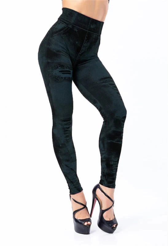 2024 Sexy Astic Imitation Jeans Leggings Women Stretch High GlowCart