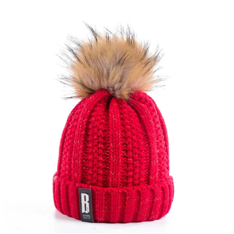 New Women Hat High Quality Add Fur Lined Pompoms Winter Hat GlowCart