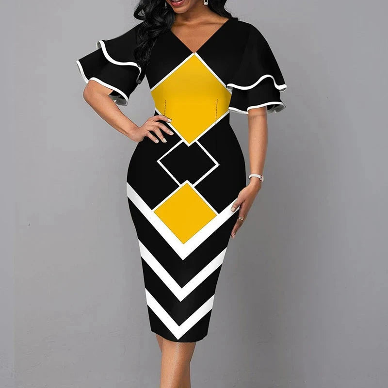 Elegant Women Dress 2021 Summer Fashion V Neck Short Sleeve GlowCart