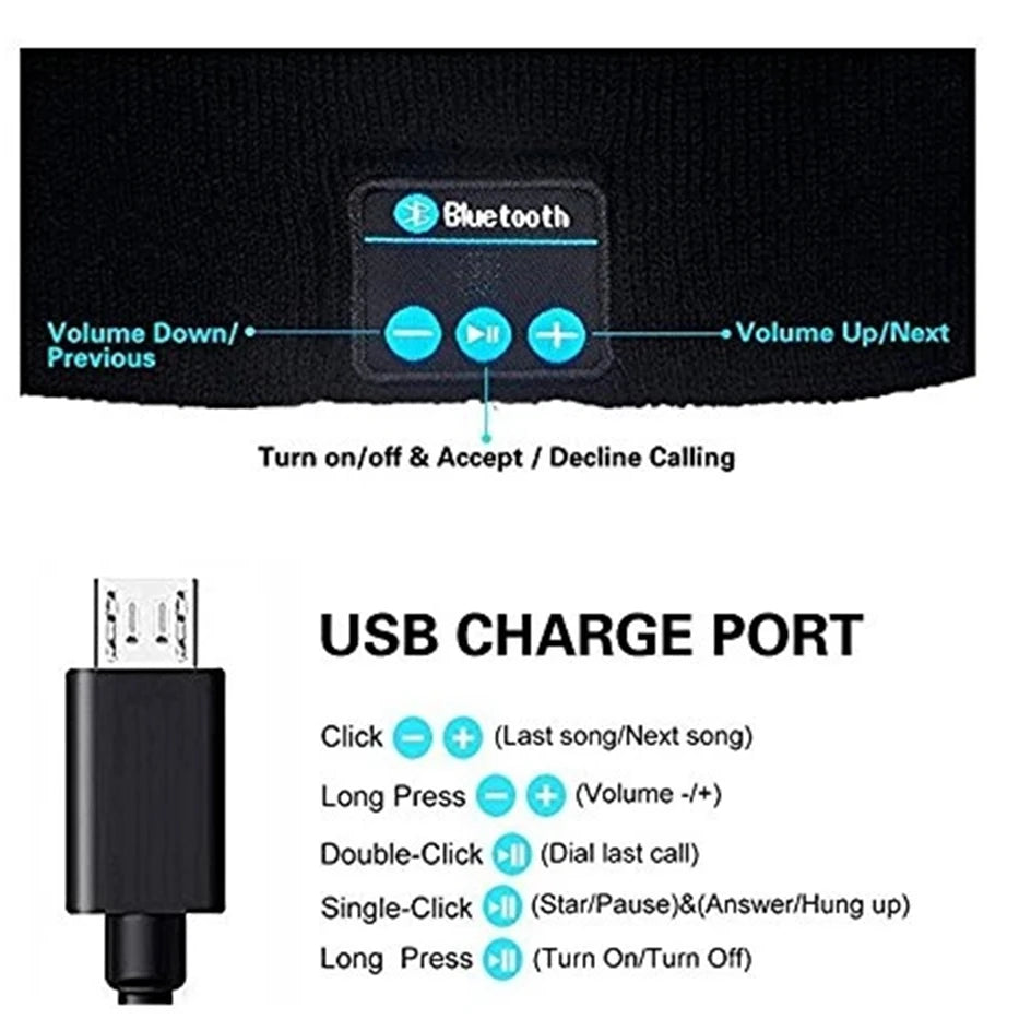 Bluetooth Headphone Wireless Smart Cap Headset Warm Beanie Speaker Hunting Camping Running Music Earphone Hat Rechargeable GlowCart