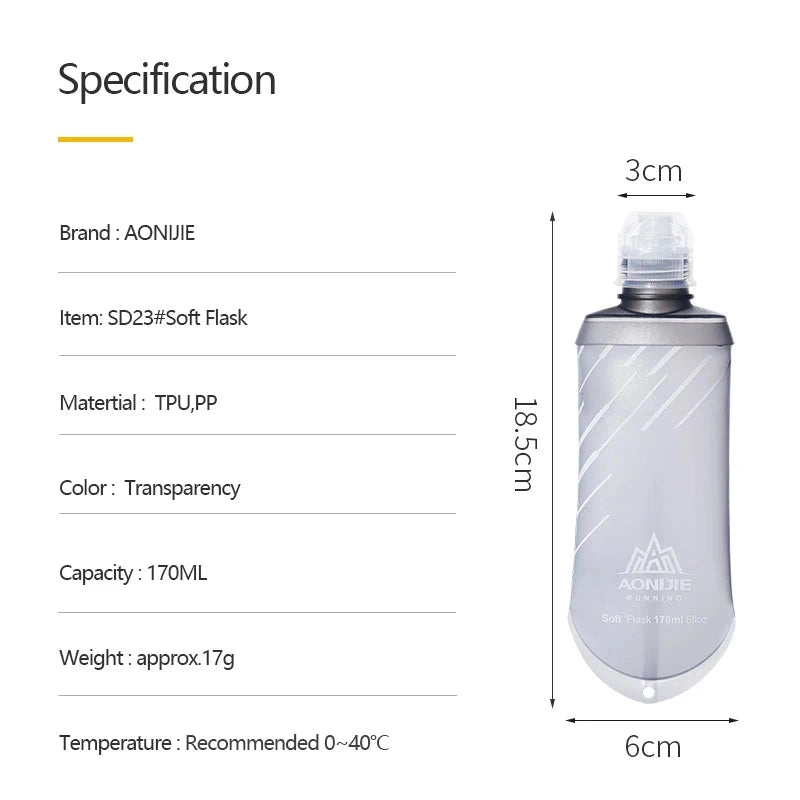 AONIJIE SD23 TPU Collapsible 170ML Sports Nutrition Energy Gel Soft Flask Water Bottle Reservoir For Marathon Hydration Pack GlowCart