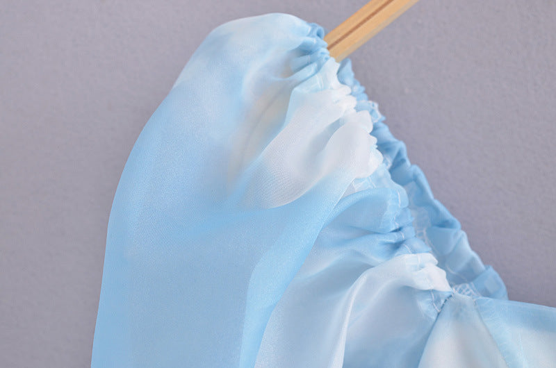 Women Puff Sleeve Tulle Tutu Princess Dress Square Collar GlowCart