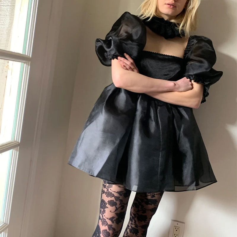 Women Puff Sleeve Tulle Tutu Princess Dress Square Collar GlowCart