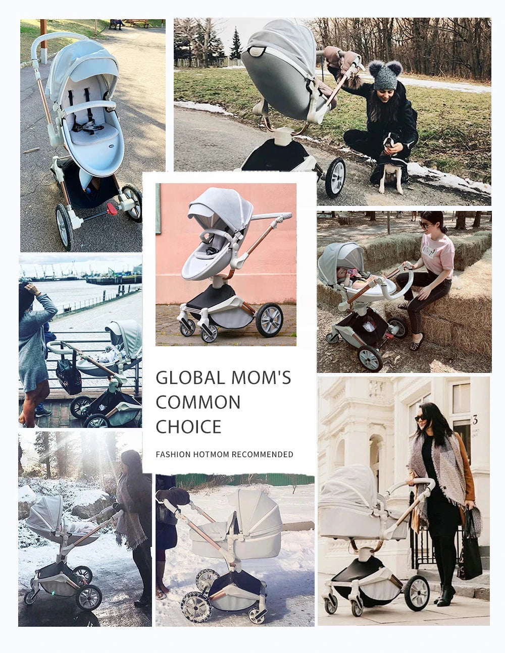 Hot Mom F023 Baby Stroller 2 in 1,Rotates 360 Degrees,PU Leather, Mosquito Net, Rain Cover, Adapter, Cup Holder, large wheels GlowCart