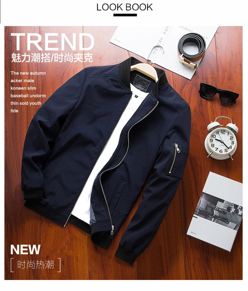Men Bomber Jacket Thin Slim Long Sleeve baseball Jackets