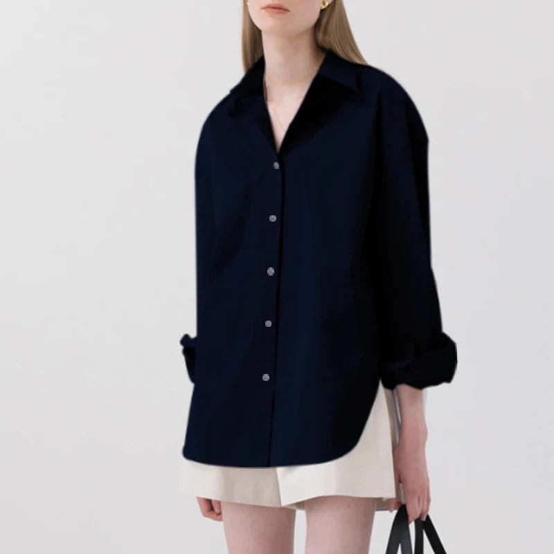 100% Cotton Women's Shirt 2024 Autumn New Solid Color Button GlowCart