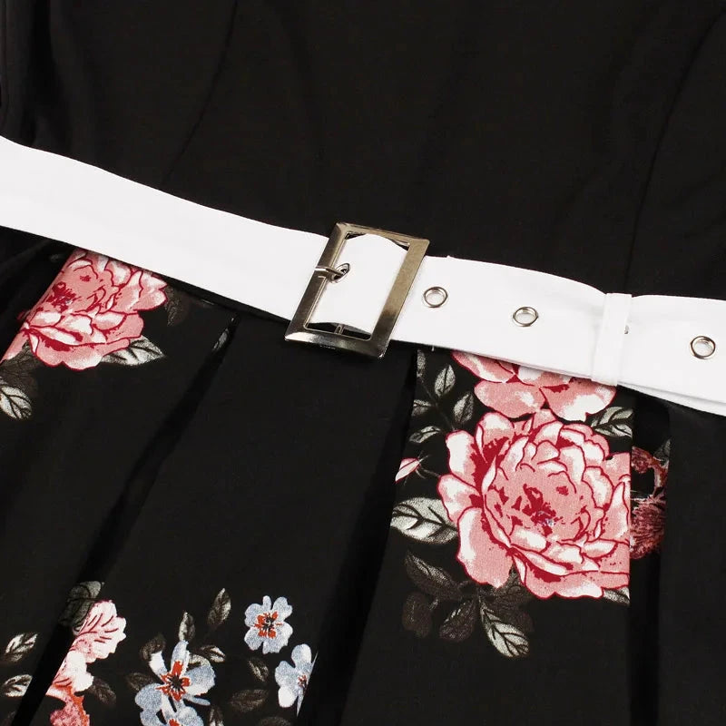 Tonval Vintage 50s Ladies Floral Pleated Rockabilly Dress GlowCart