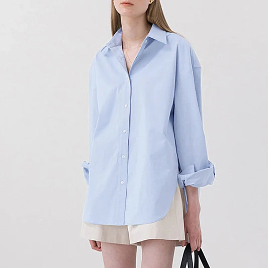 100% Cotton Women's Shirt 2024 Autumn New Solid Color Button GlowCart