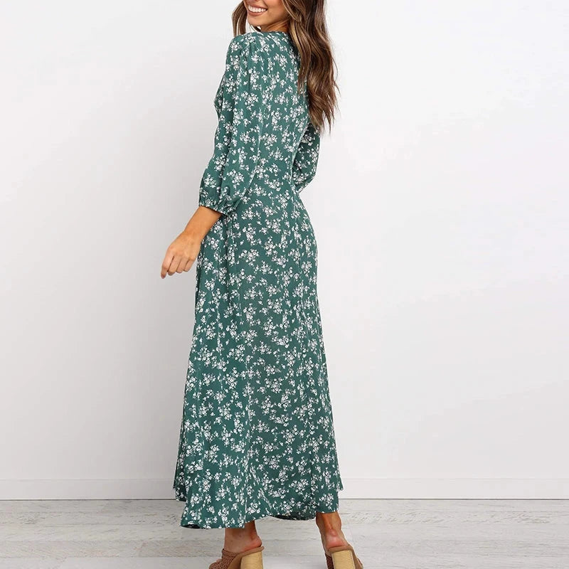 Women's Summer Bohemian Floral Print Long Maxi Dress Retro GlowCart