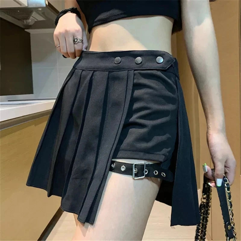 Sexy Gothic Women Skirt High Waist Pleated Punk  Black GlowCart