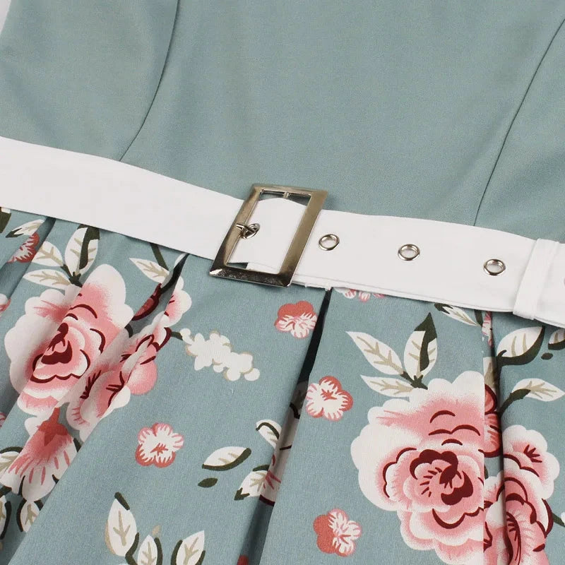 Tonval Vintage 50s Ladies Floral Pleated Rockabilly Dress GlowCart