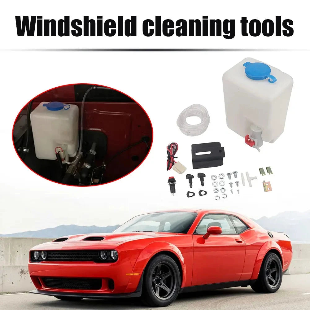 Car Windshield Washer Bottle 12V Windscreen Washer Pump Fluid Tank 1.5L Reservoir Nozzle Sprayer Kit Universal Accessories GlowCart