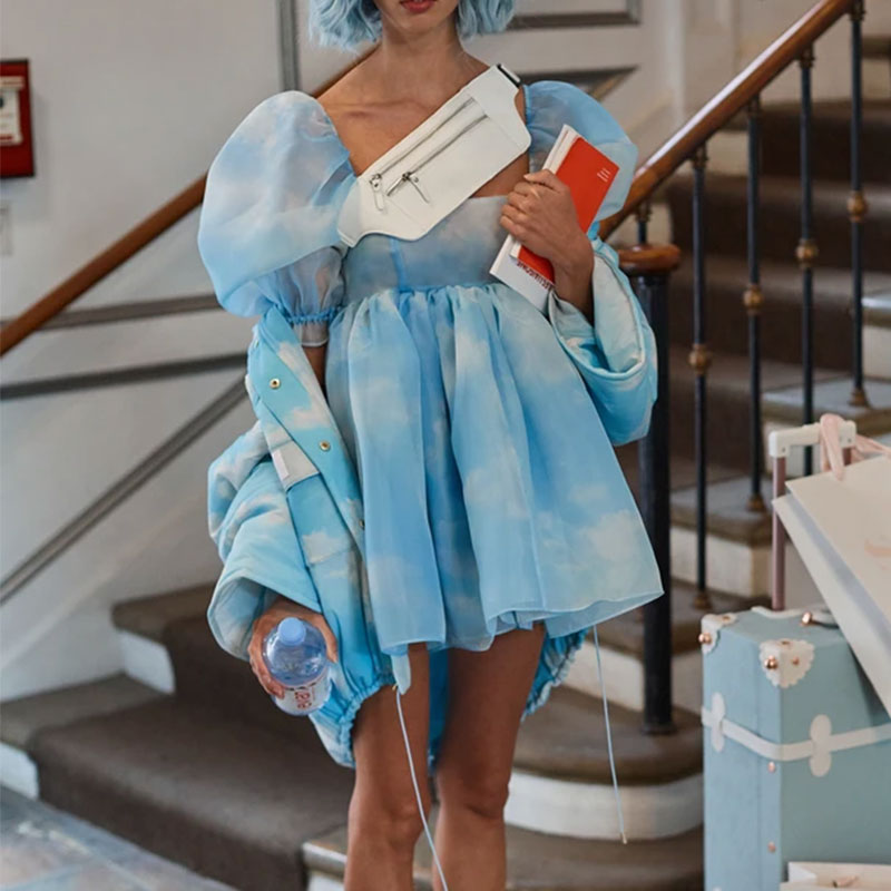 Women Puff Sleeve Tulle Tutu Princess Dress Square Collar GlowCart