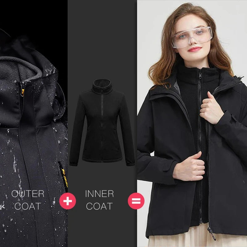 Queshark 3 in 1 Set Women Removable Fleece Jacket Waterproof GlowCart