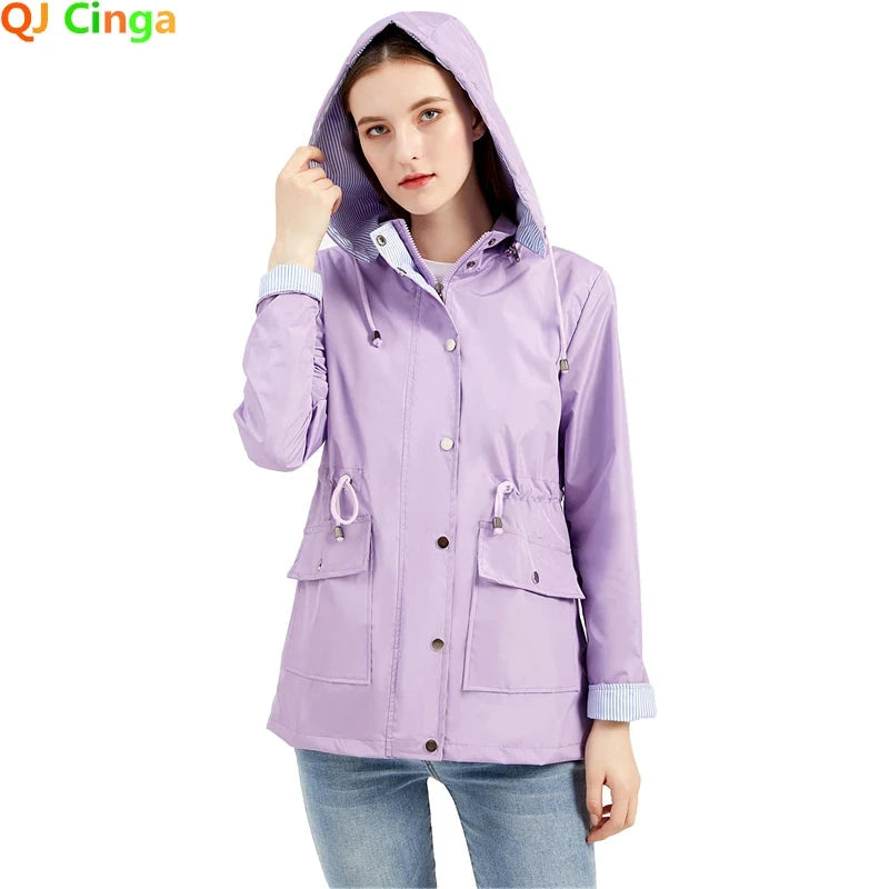 Purple Hooded Jacket for Spring 2025 Women's Office Fashion GlowCart